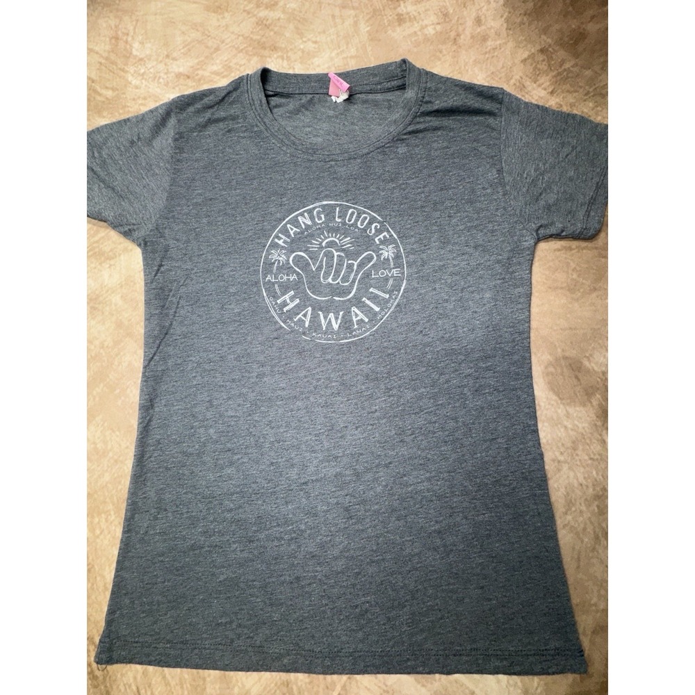 Island Girl T-Shirt Womens Size Medium Gray Hang Loose Hawaii Short Sleeve